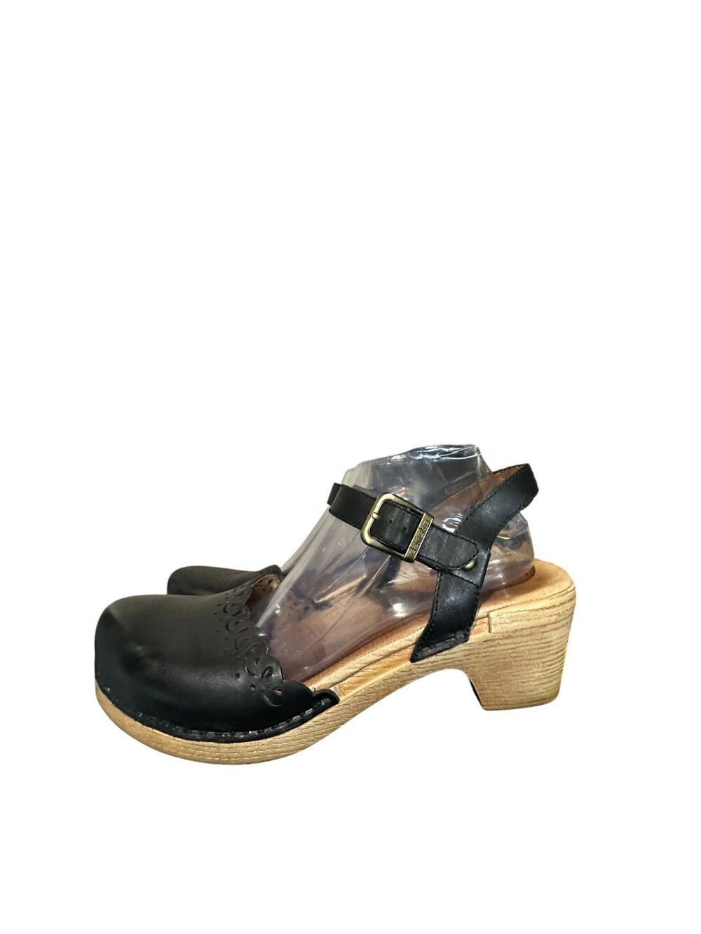 Dansko Marta Black Leather Wedge Clog Sandals EU 42 US 11.5 Womens Boho Buckle